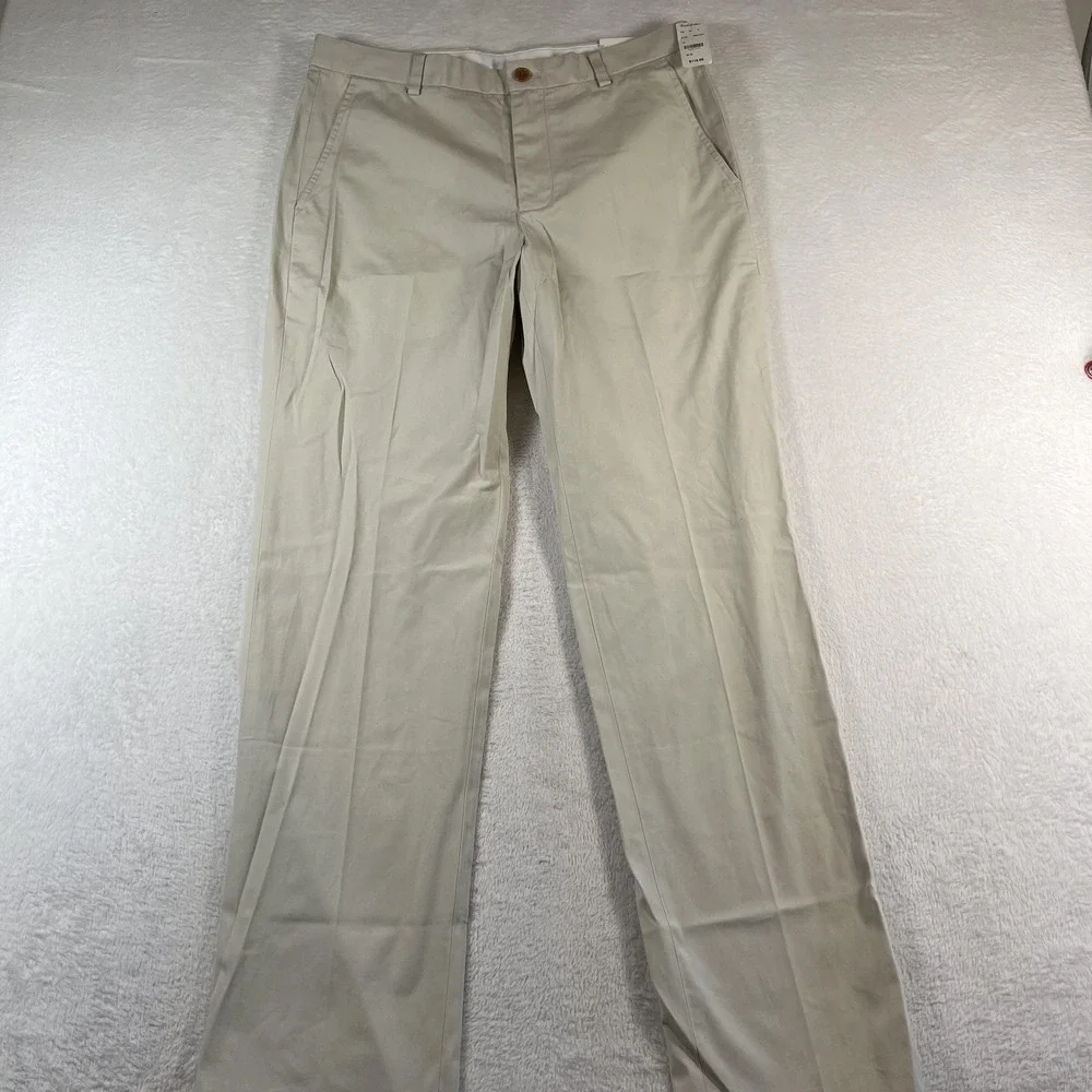 Brooks Brothers Clark Pants Mens 33x34 Beige Stretch Chino Flat Front Casual